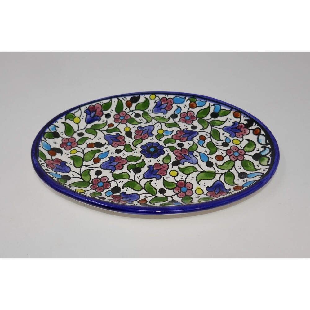 Armenian Pottery Hand Painted Floral Flowers Oval Dish Plate Made in Jerusalem - Picture 2 of 16